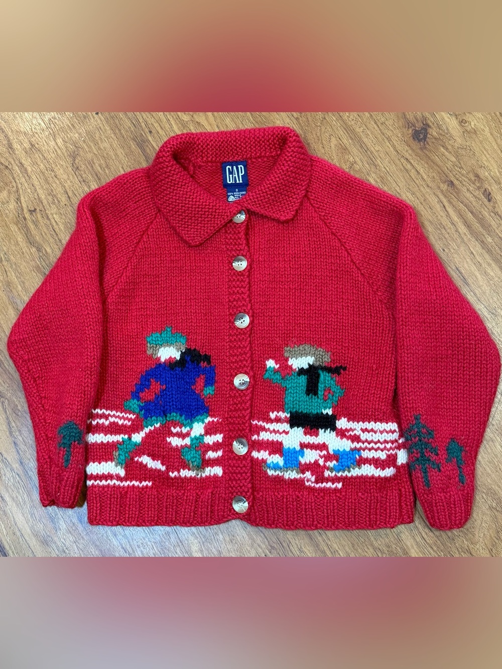 Vintage 90’s GAP Sweater Womens S Art Vintage 100% Wool Ski Character knit